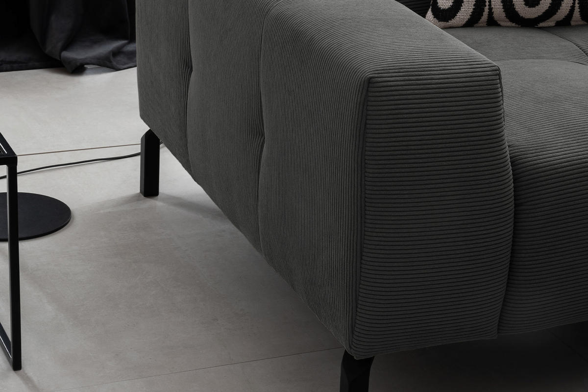 ECKSOFA MIT MOTORISCHEM SITZVORZUG OHIO Anthrazit Cord - Anthrazit/Schwarz, Textil/Metall (311/219cm) - KAWOLA