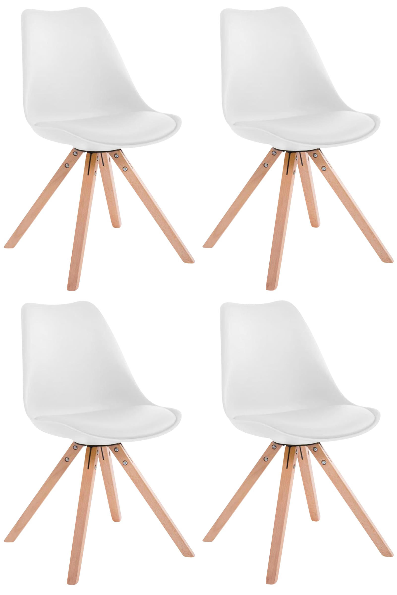 STUHL 4er Set Lederlook weiß - Eukalyptusholzfarben/Weiß, Holz/Textil (47.5/83/55.5cm) - CLP