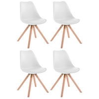 STUHL 4er Set Lederlook weiß - Eukalyptusholzfarben/Weiß, Holz/Textil (47.5/83/55.5cm) - CLP