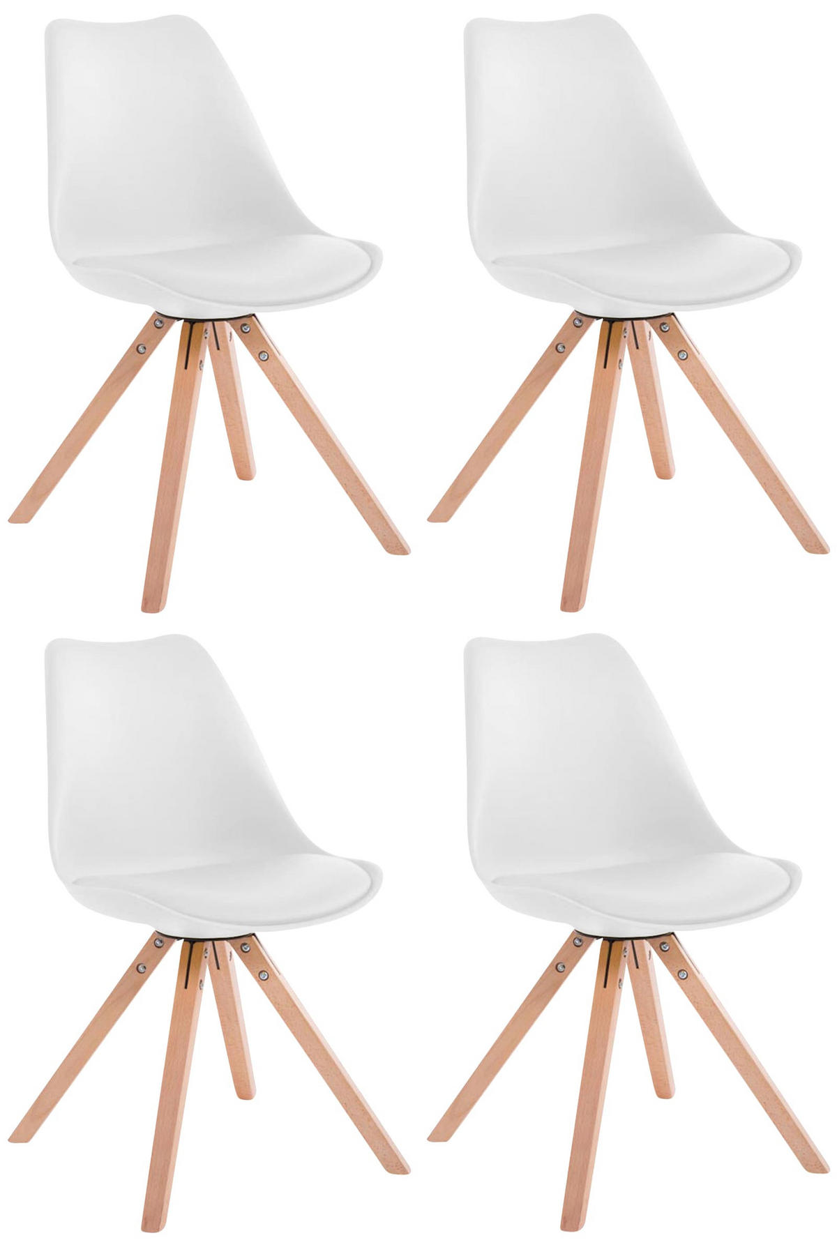 STUHL 4er Set Lederlook weiß - Eukalyptusholzfarben/Weiß, Holz/Textil (47.5/83/55.5cm) - CLP