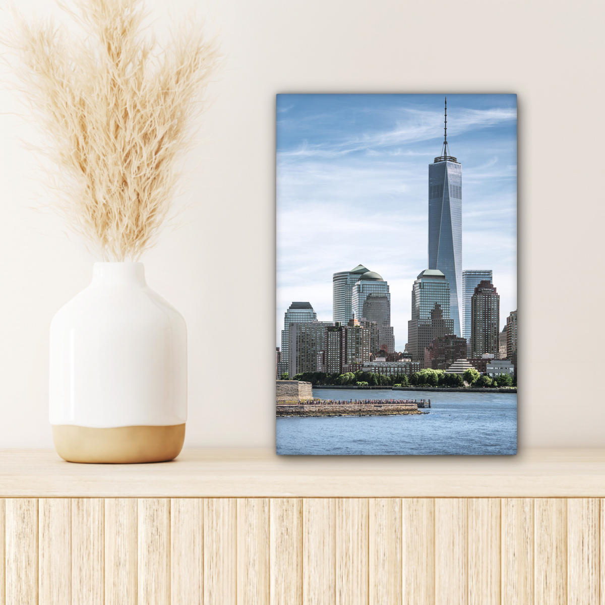 LEINWANDBILD New York - Freiheitsstatue - Wasser Deko Wohnzimmer 20x30 cm - Hellblau, Textil (20/30cm) - MuchoWow