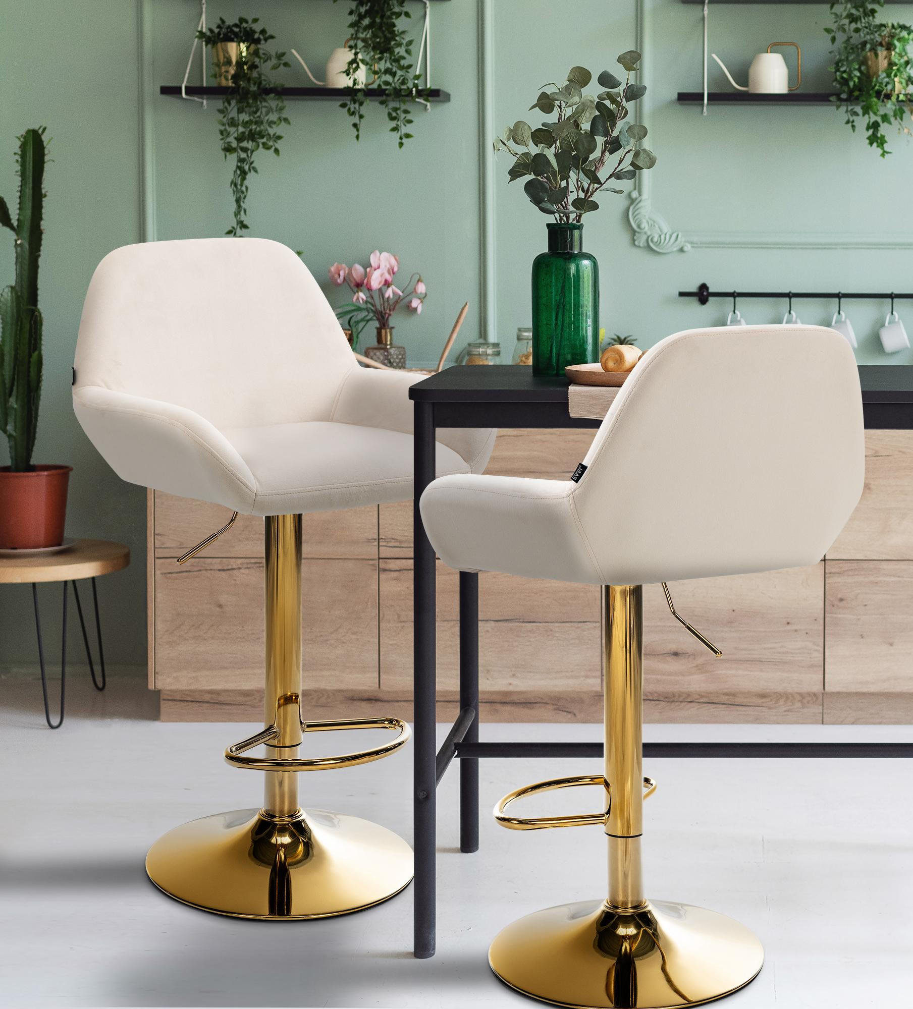 BARHOCKER 2er Set Samt creme - Goldfarben/Creme, Textil/Metall (51/89/52cm) - CLP
