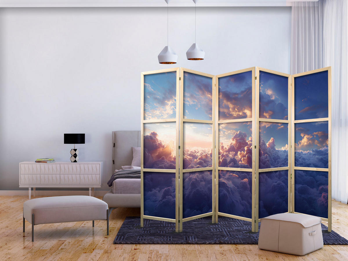 PARAVENT Japanischer 5-tlg 225x172 cm Wolken Himmel 3D - Multicolor, Holz/Textil (225/172/3cm) - Muralo