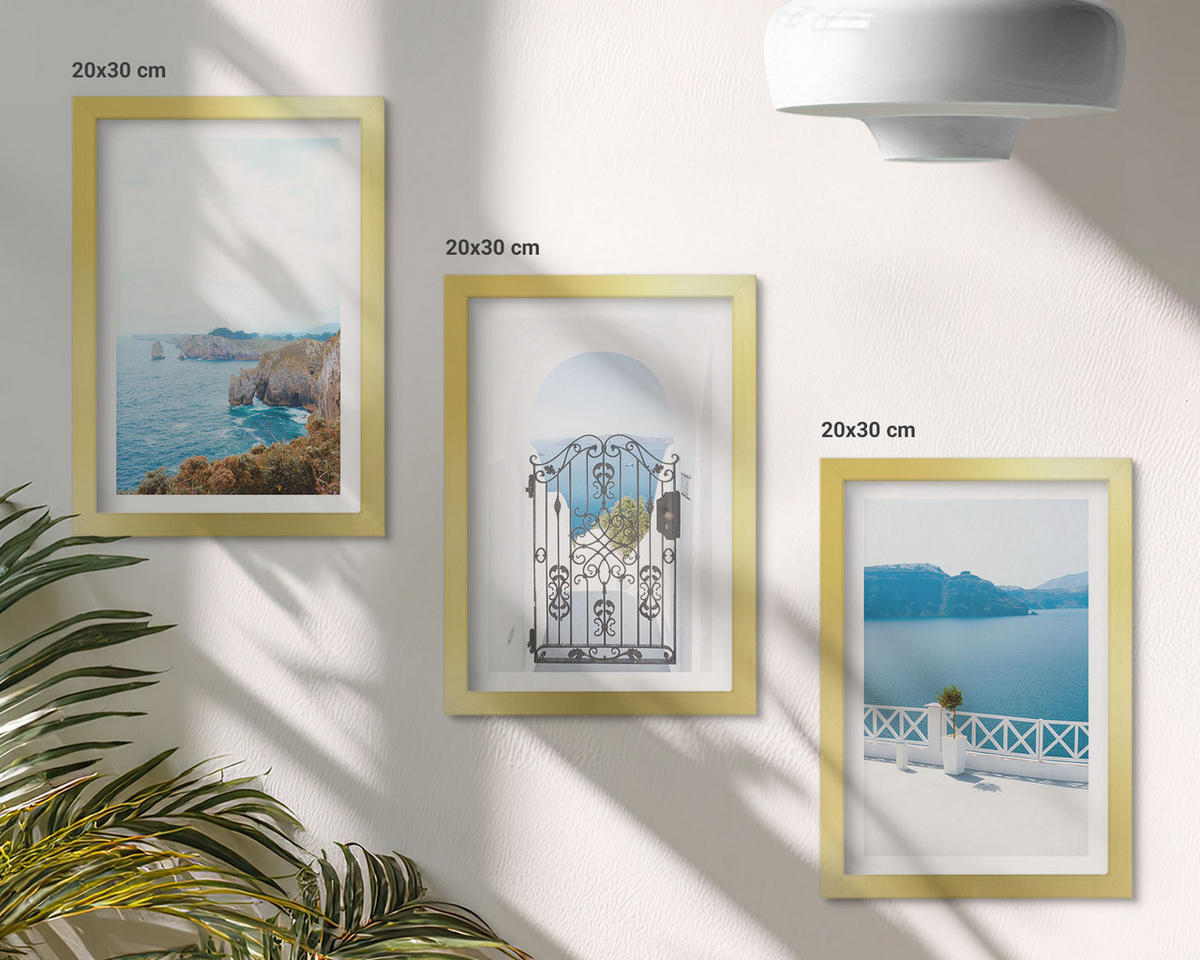 WANDBILDER 3er Set - 20x30 cm Goldrahmen - Meeresarchitektur Griechenlands - Goldfarben, Kunststoff (20/30cm) - ArtPrintCave
