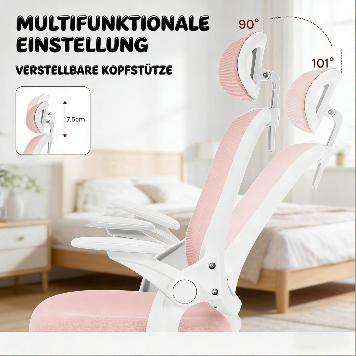 BÜROSTUHL ergonomisch höhenverstellbar Rosa - Pink, Metall (47/117.5/63.5cm) - Meubliv