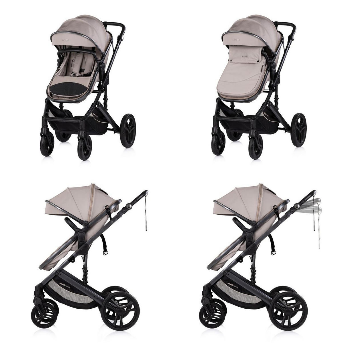 KOMBIKINDERWAGEN 2 in 1 Amore braun Getränkehalter Wickeltasche Fußabdeckung Korb - Schwarz, Metall (95/63/105cm) - Chipolino