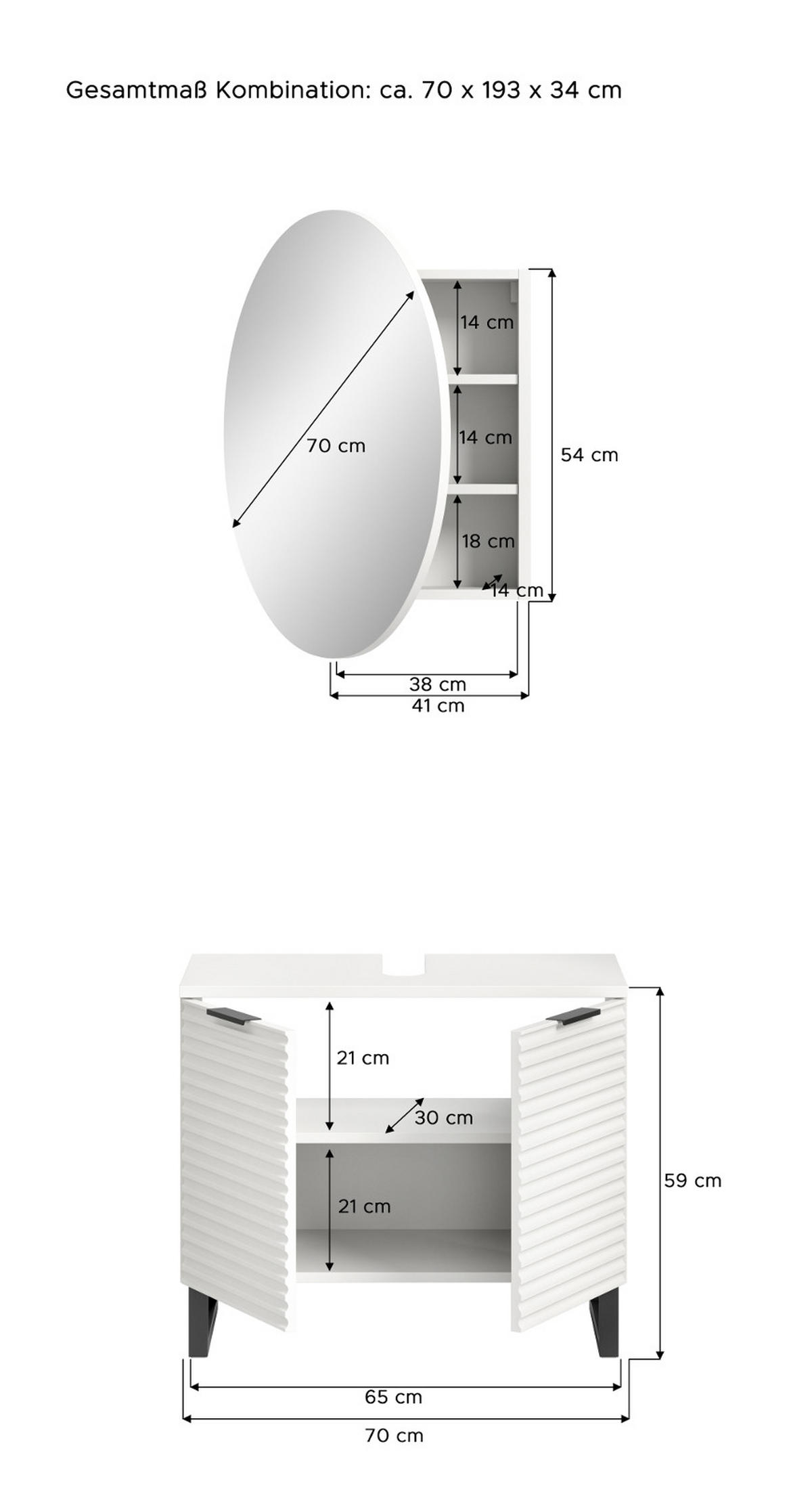 BADMÖBEL-SET 2-teilig weiß 70 cm, Kombination mit Soft-Close - Weiß, Glas/Holzwerkstoff (70/193/34cm) - Inn.Furn