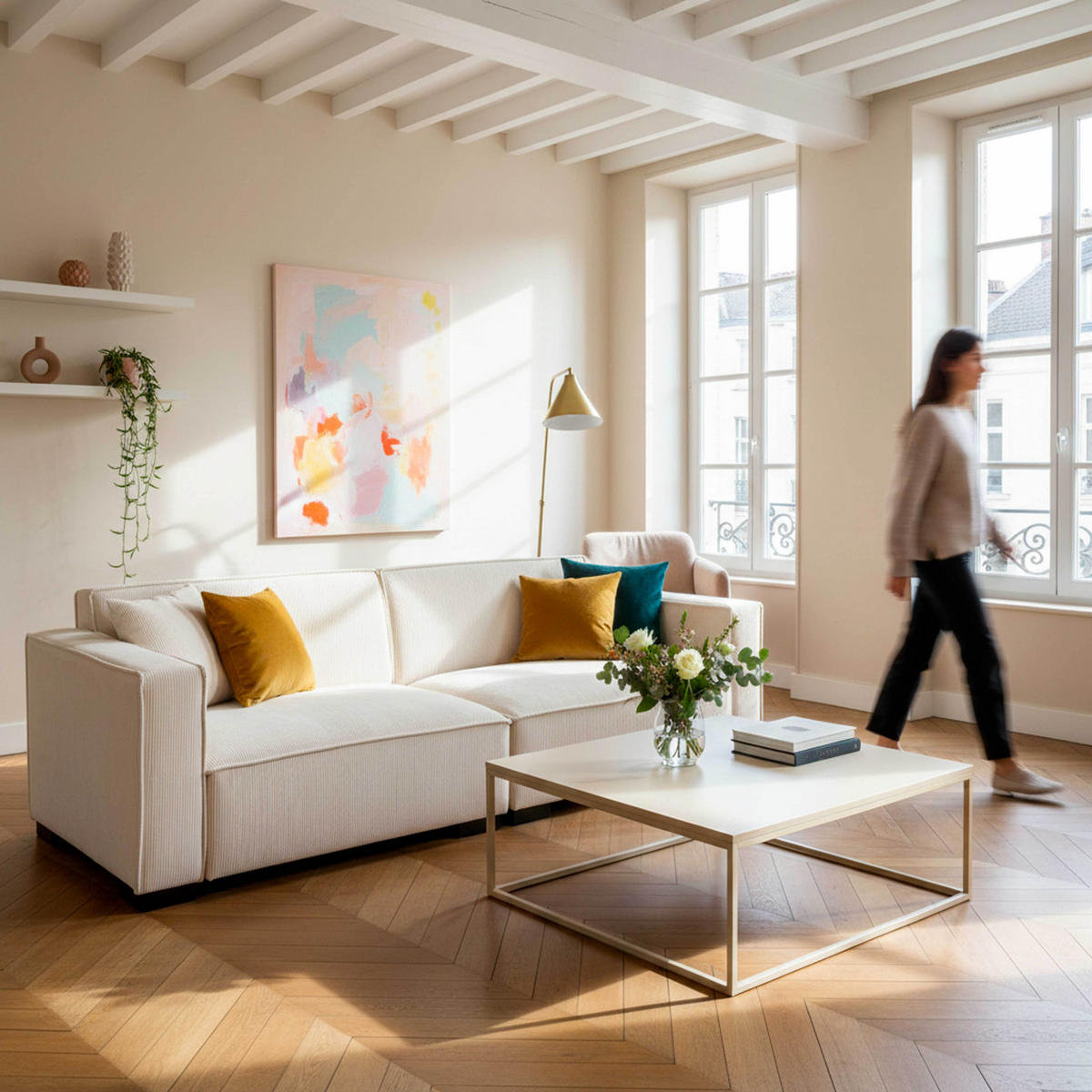 SOFA 3-Sitzer, Weiß - Weiß, Textil (90/76/230cm) - Oviala