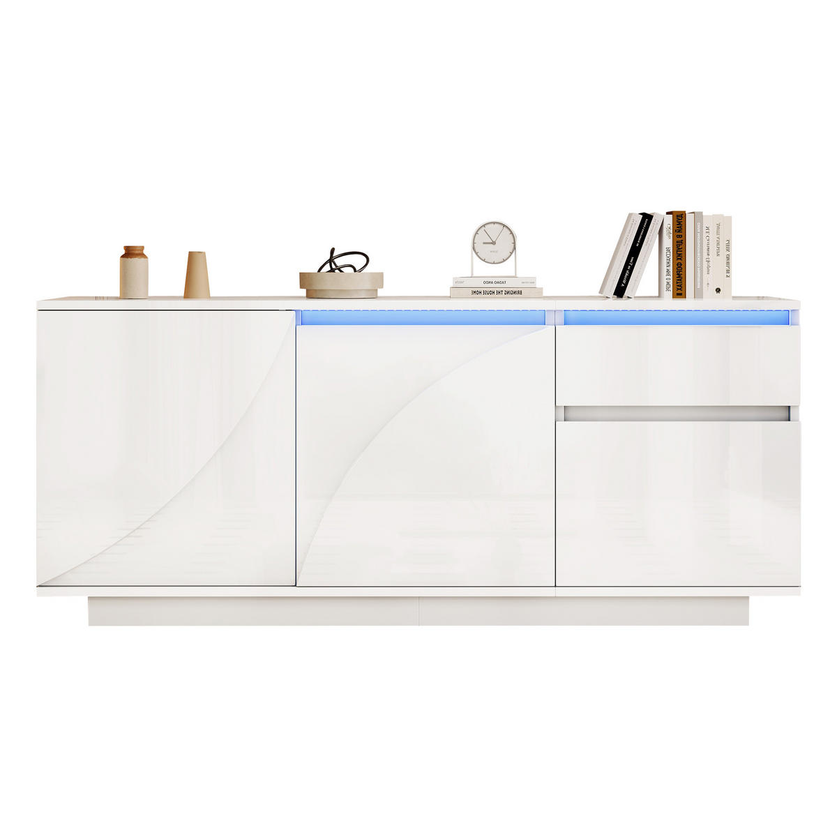 SIDEBOARD Weiß 140/40/60 cm LED Hochglanz - Weiß, Holzwerkstoff (140/60/40cm) - PANGIVO