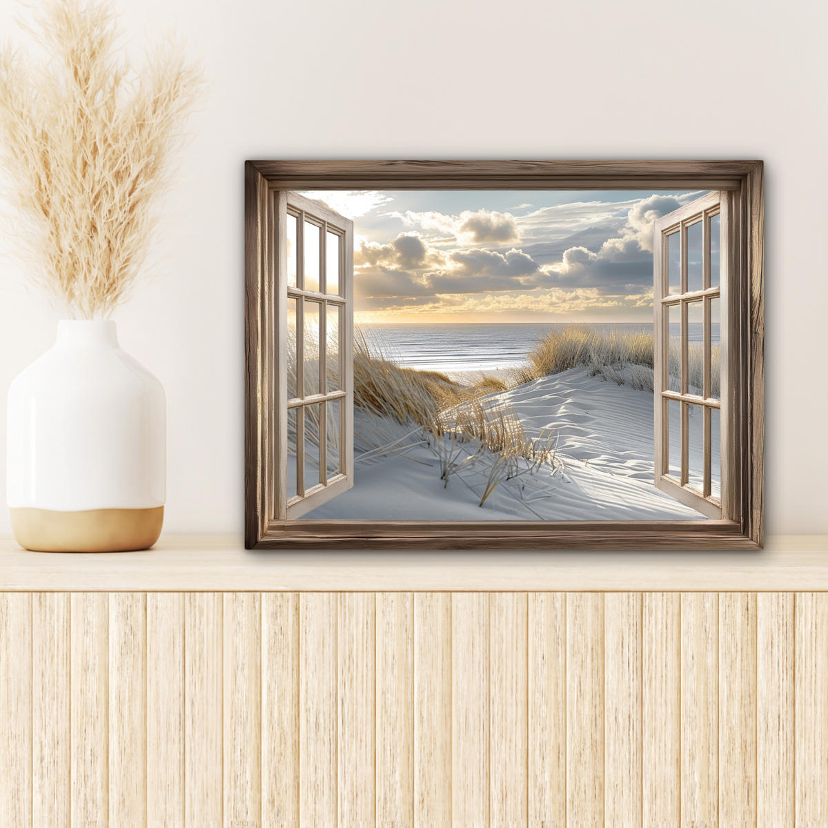 LEINWANDBILD Ausblick - Strand - Dünen - Meer - Natur 40x30 cm - Sandfarben, Textil (40/30cm) - MuchoWow
