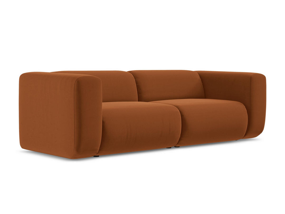 3-SITZER SOFA Samt Stoff Orange - Terra cotta/Schwarz, Kunststoff/Textil (228/70/89cm) - Makamii