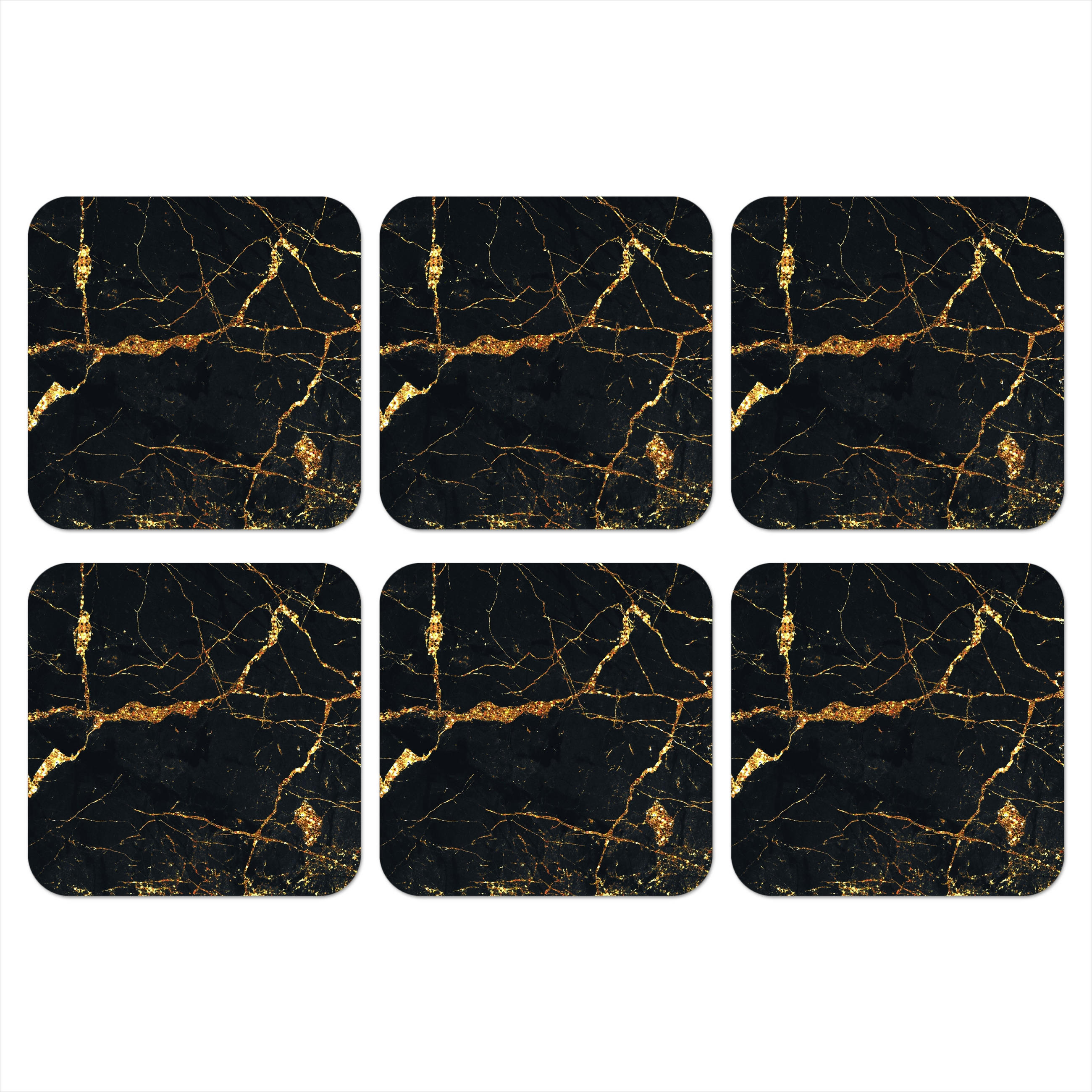 GLASUNTERSETZER 6er-Set Gold - Marmor - Glitzer - Luxus 10x10 cm - Goldfarben, Naturmaterialien (10/0.2cm) - MuchoWow