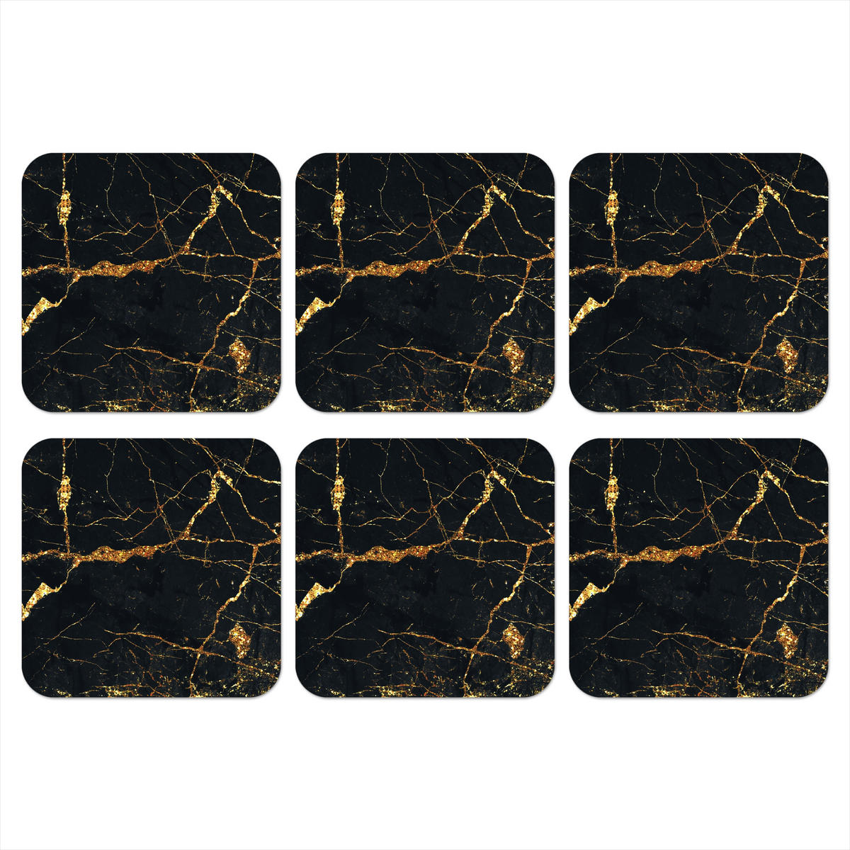GLASUNTERSETZER 6er-Set Gold - Marmor - Glitzer - Luxus 10x10 cm - Goldfarben, Naturmaterialien (10/0.2cm) - MuchoWow