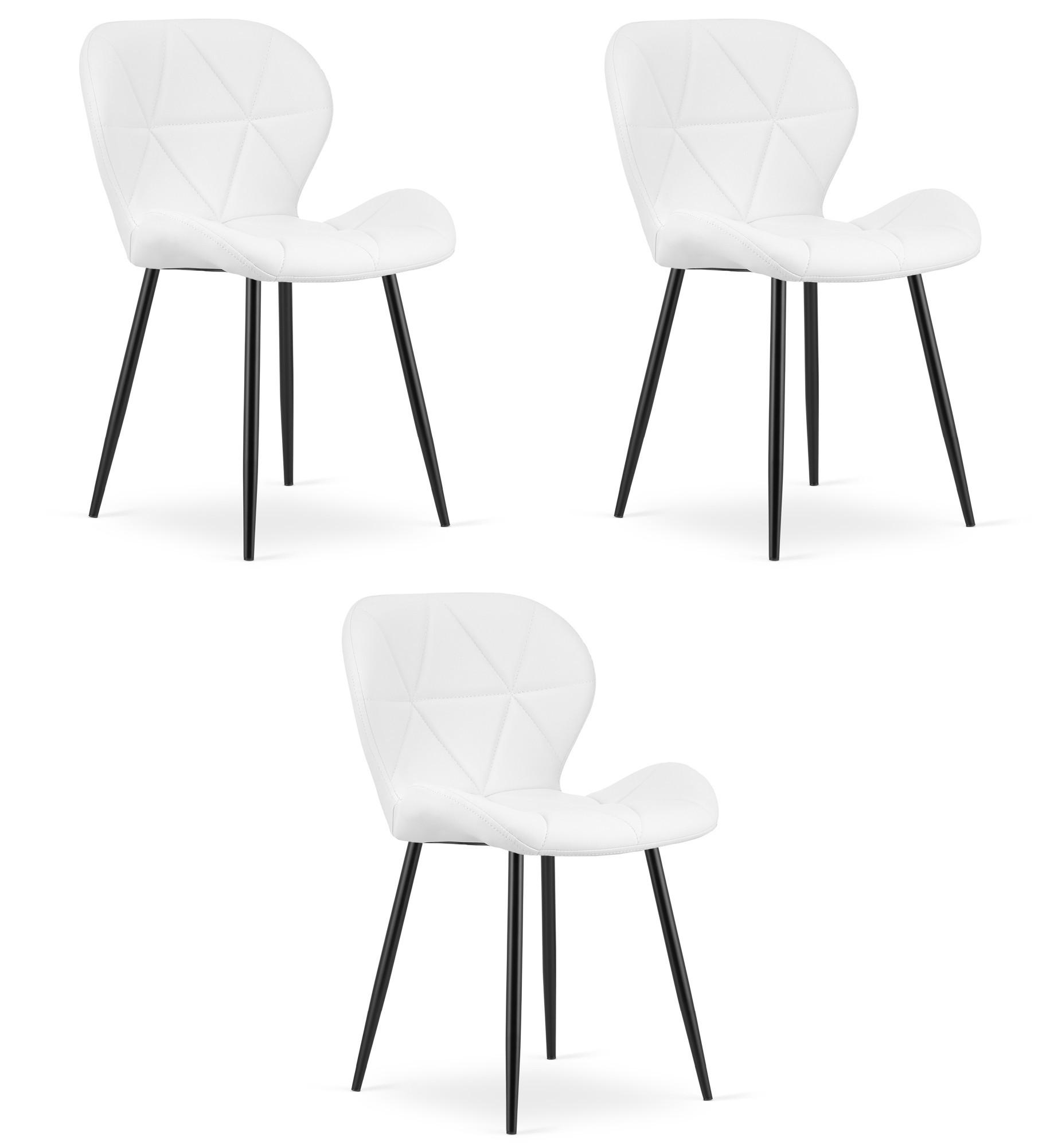 STUHL Weiß 46x53 cm MANGO Ökoleder 3 Stück Schwarze Beine - Weiß, Kunststoff (46/52/53cm)