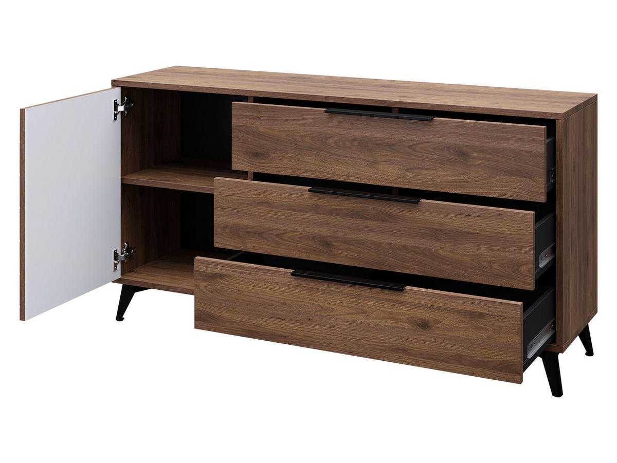 KOMMODE Xylix Bis 1D3SZ - Nussbaumfarben/Schwarz, Holzwerkstoff/Metall (154/80/40cm) - MIRJAN24