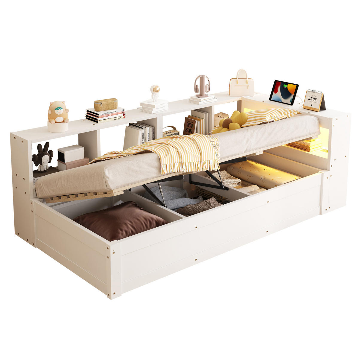 BETT mit Stauraum 90x200 cm MDF White - Weiß, Holzwerkstoff (90/200cm) - Meubliv