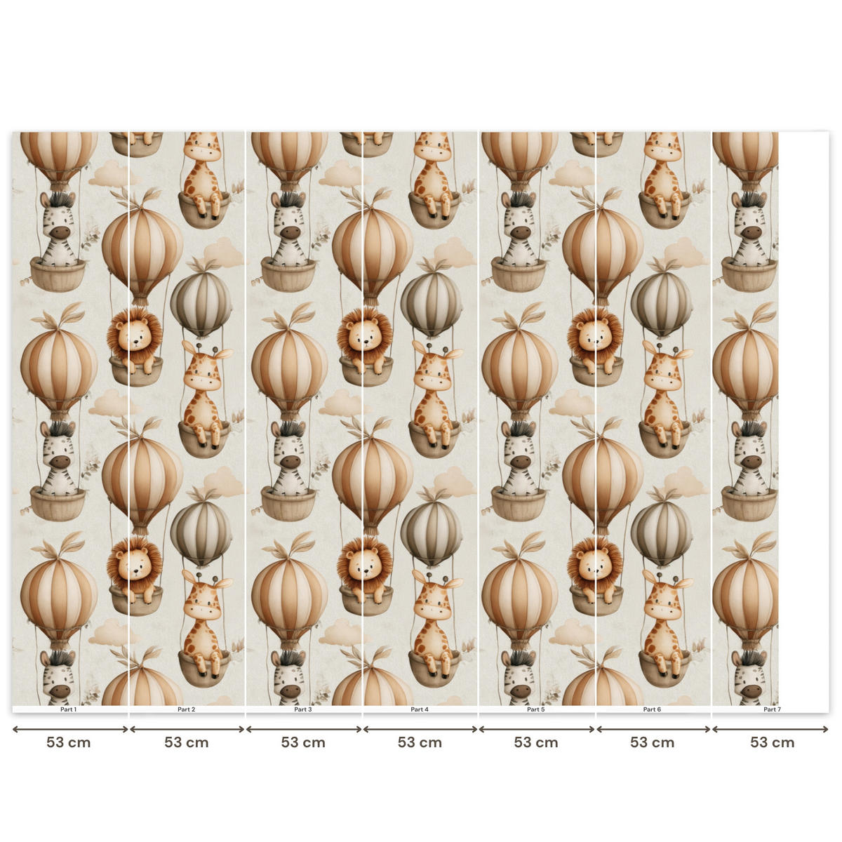 KINDERTAPETE - Safari - Heißluftballons - Taupe - 350x260 cm - Beige, Papier (350/260cm) - OnlyWow