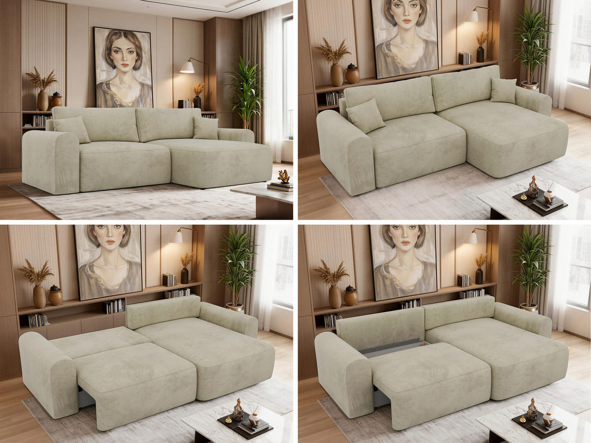 ROHOVÁ SEDAČKA NEKSON L - Béžová Samet - čierna/béžová, textil/plast (274/152cm) - MKS