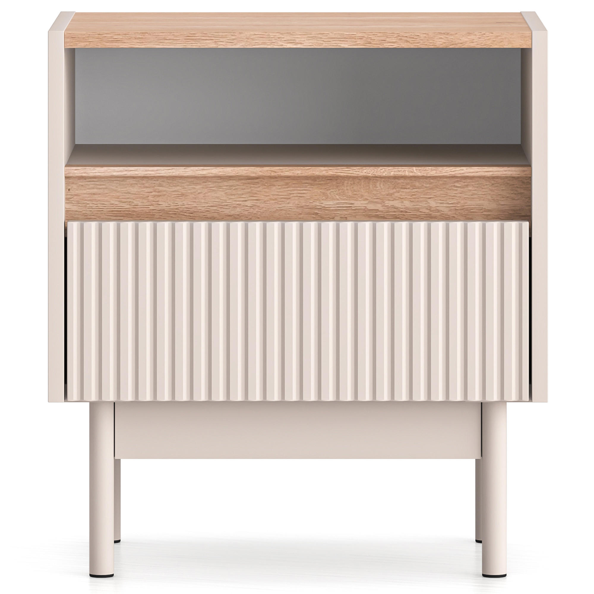 NACHTTISCH NALIA, Creme/Eiche - Eichefarben/Creme, Holzwerkstoff/Metall (50/55/35cm) - KONSIMO®