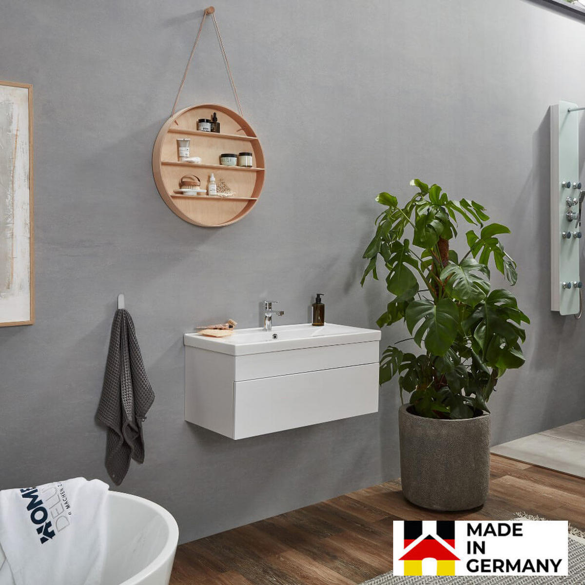 BADMÖBEL Komplettset WANGEROOGE BIG S - Weiß Made in Germany - Weiß, Holz/Keramik (33/41/80cm) - Home Deluxe