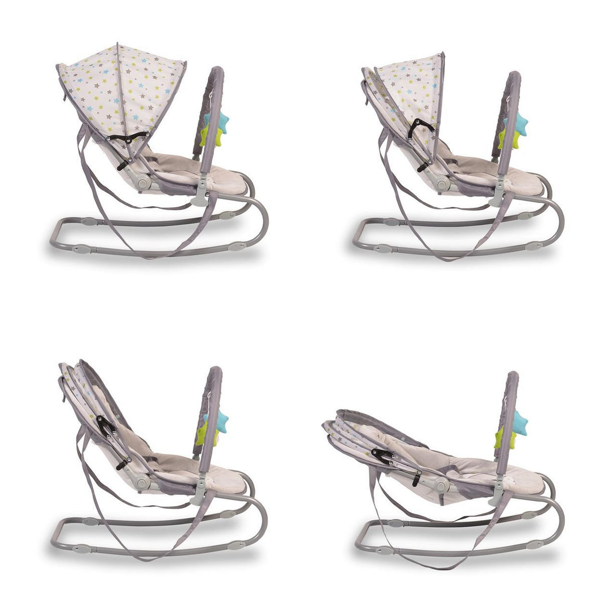 BABYWIPPE Lulu hellgrau verstellbare Sitzposition, Spielbogen, Tragehenkel, Metallrahmen - Grau, Metall - Moni
