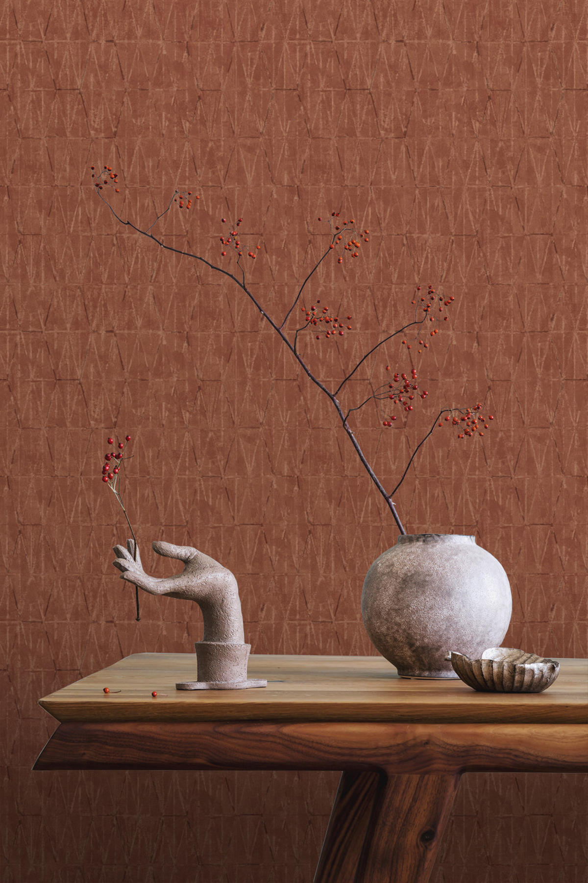 TAPETE grafische Linien 50 x 900 cm - Terracotta, Papier (50/900cm) - ESTAhome