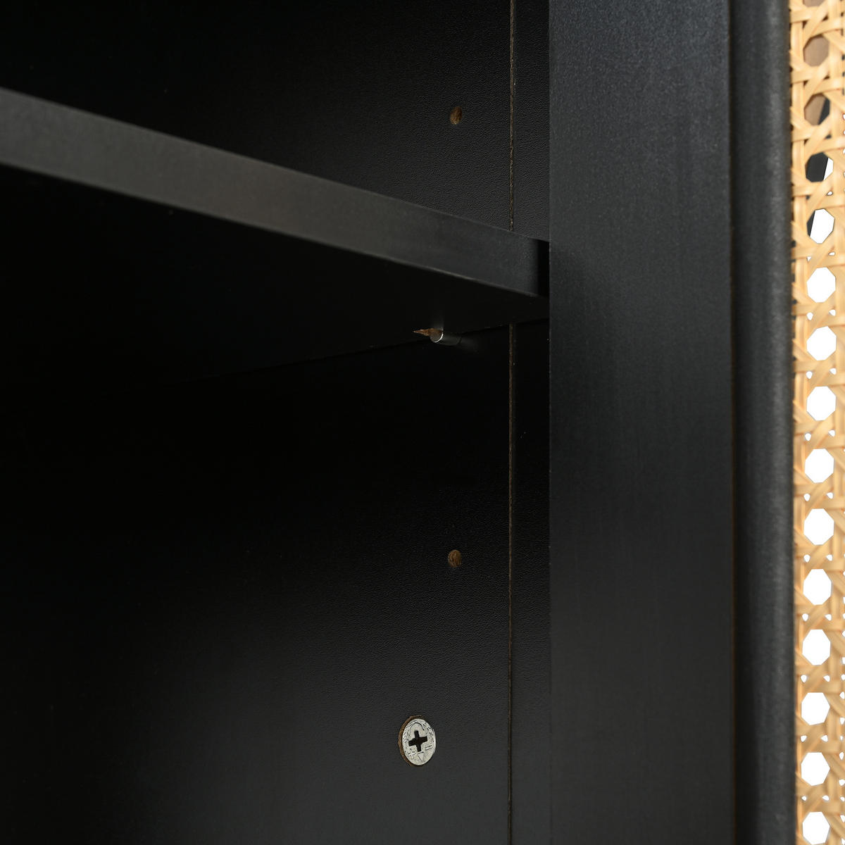 SIDEBOARD DE-38285 4 Rattantüren mit Metallgriffen Schwarz - Schwarz, Holzwerkstoff (145/40/80cm) - ComfortXL