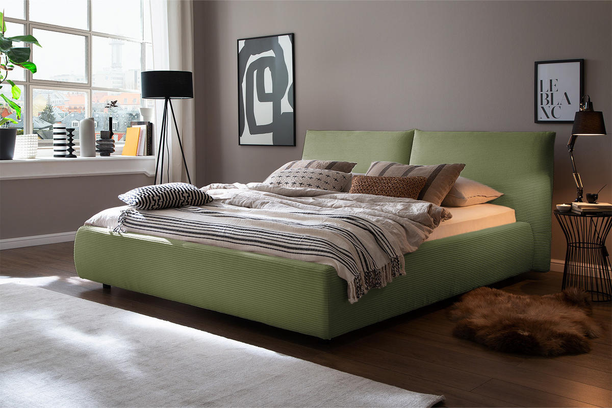 POLSTERBETT HENRY Grün Cord - Schwarz/Grün, Textil (200/200cm) - KAWOLA