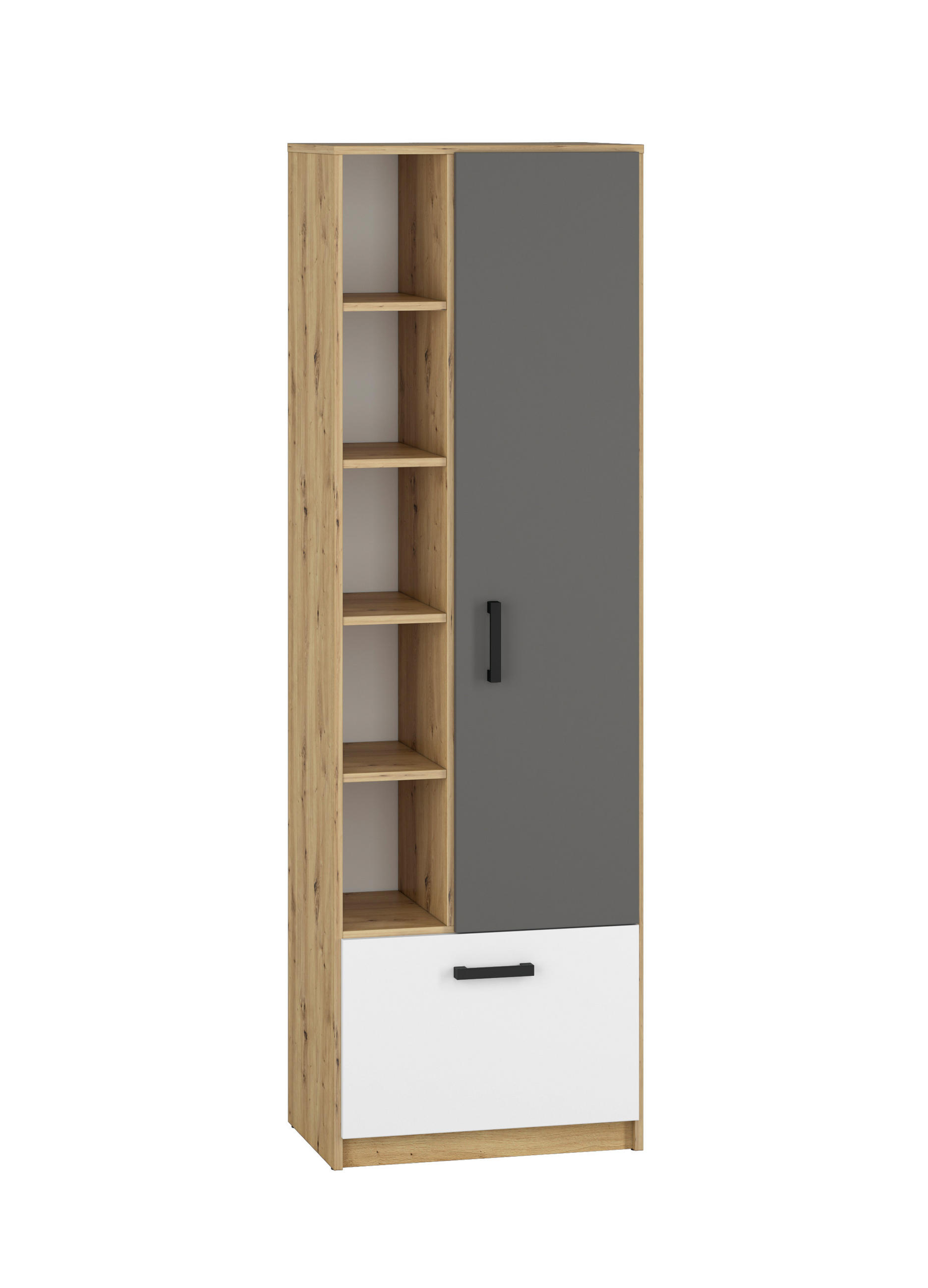 BÜCHERREGAL Fini Artisan Eiche / weiß / anthrazit 60 / 42 / 191cm - Anthrazit/Braun, Holz/Holzwerkstoff (60/191/42cm) - Feldmann-Wohnen