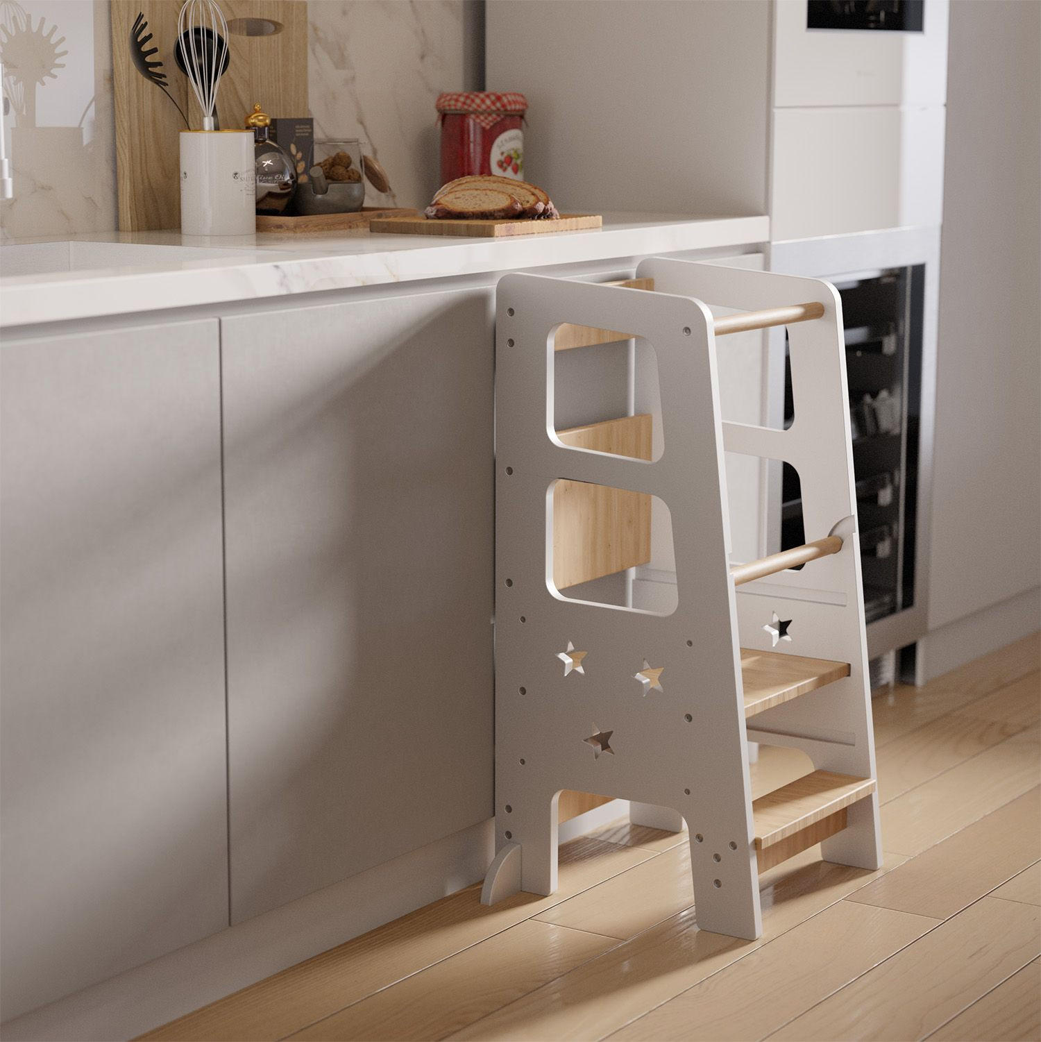 LERNTURM Henny in Weiß - Weiß, Holzwerkstoff (40/90/44cm) - Juskys