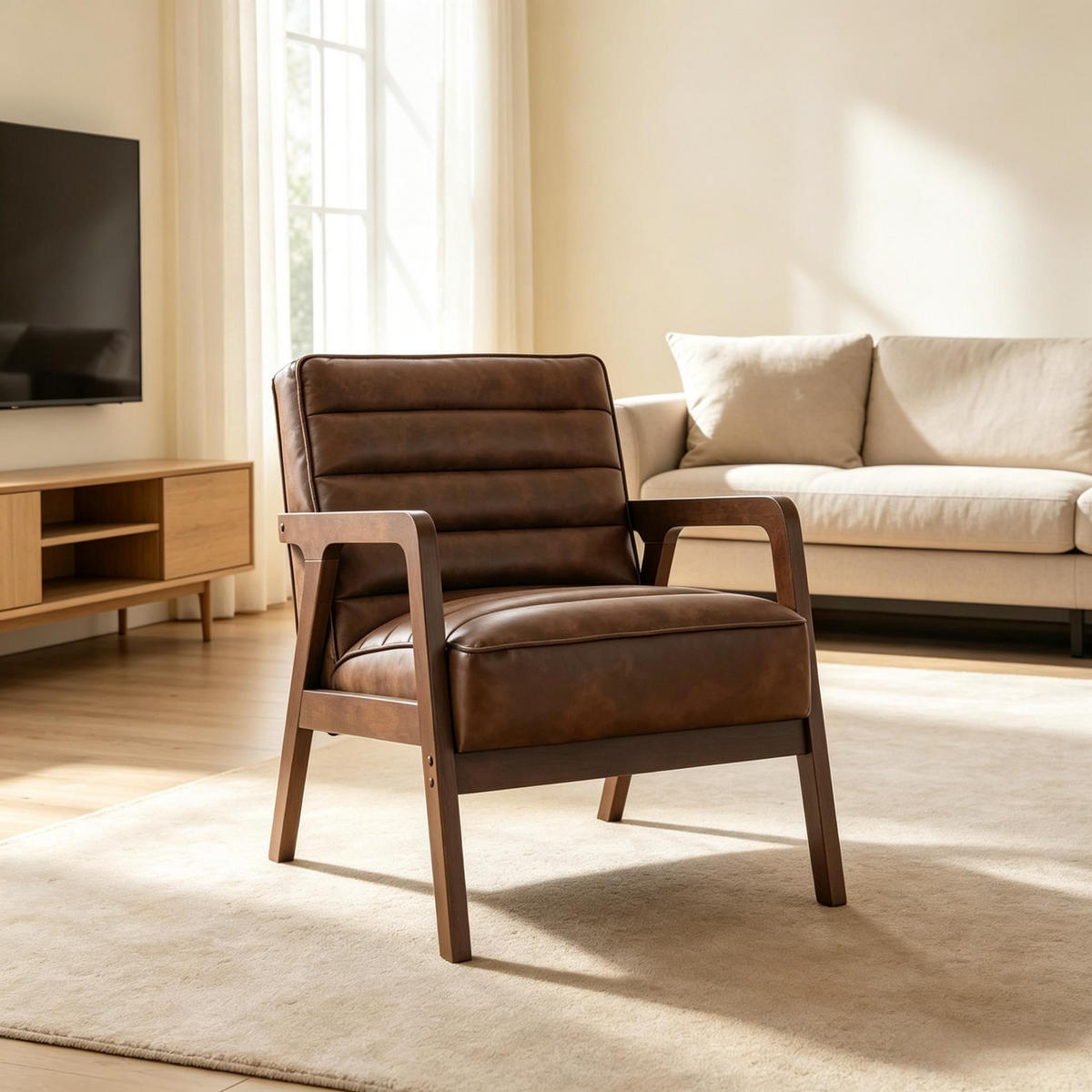 SESSEL Massivholz mit PU-Bezug, DE-42176, Braun antik - Braun, Holz (86/79/64cm) - ComfortXL