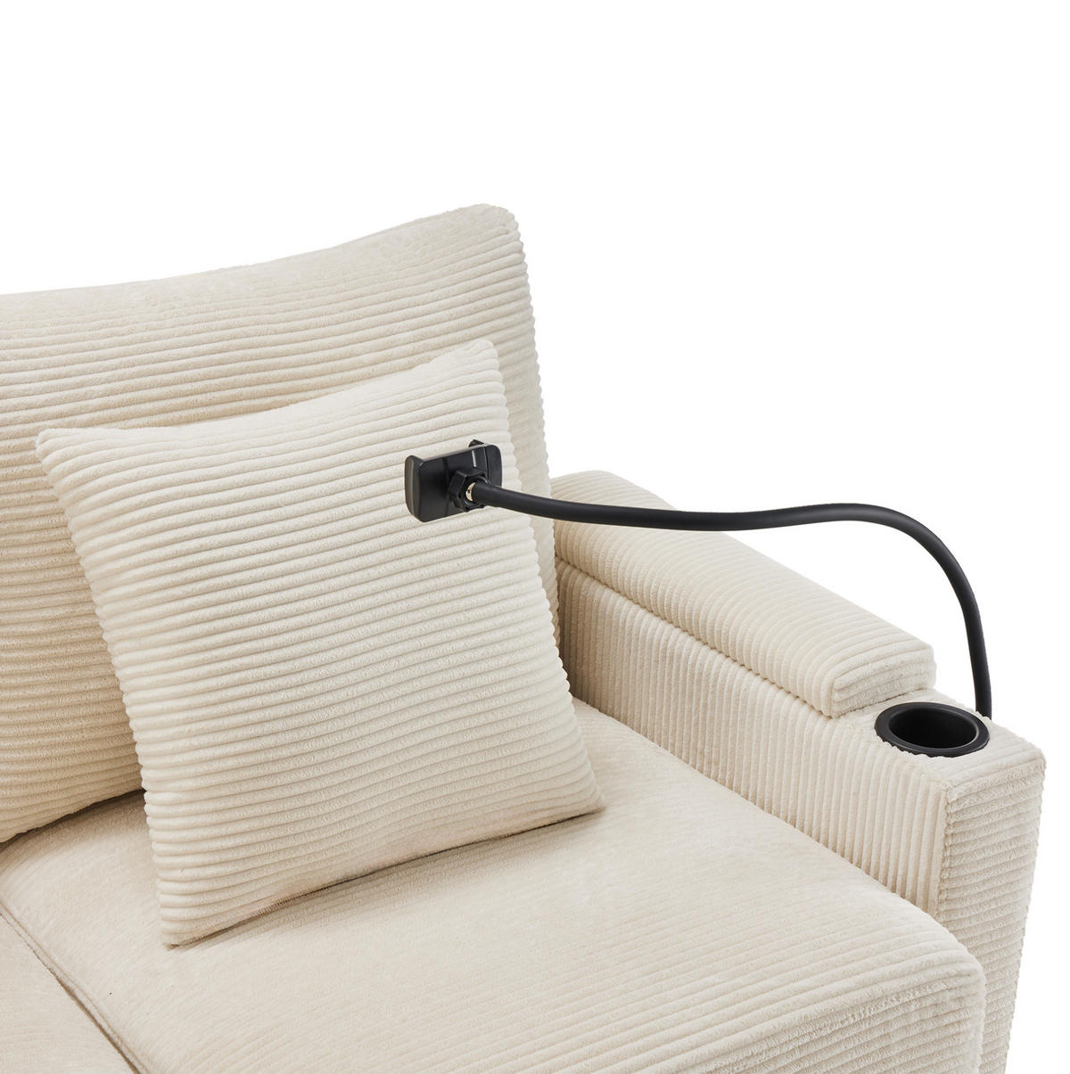 SOFA L-Form 3-Sitzer mit Hocker USB 213,5 x 139 cm Cord Beige - Beige, Textil (213.5/139cm) - IVMEU