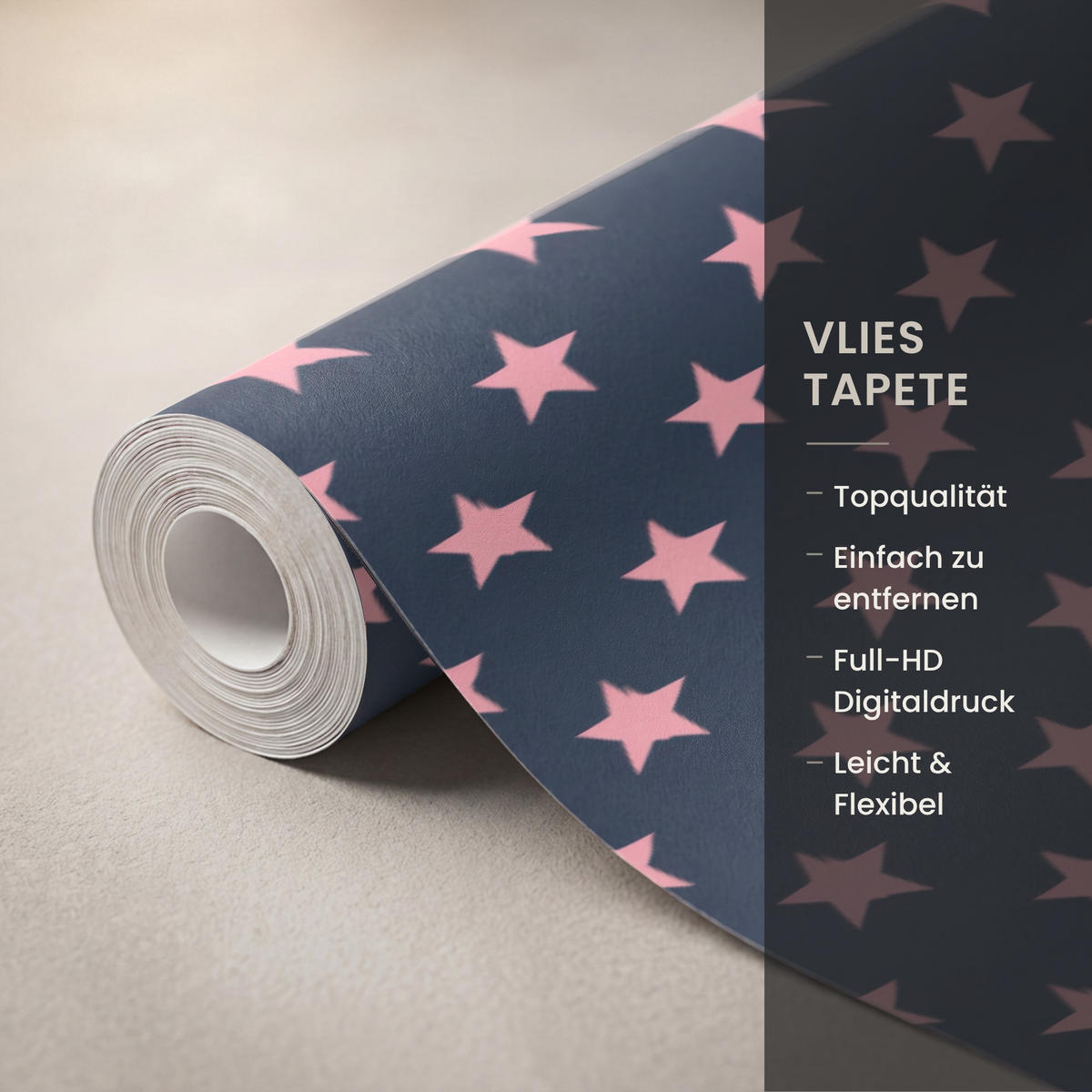 KINDERTAPETE - Muster - Sterne - Rosa - 500x200 cm - Anthrazit, Papier (500/200cm) - OnlyWow