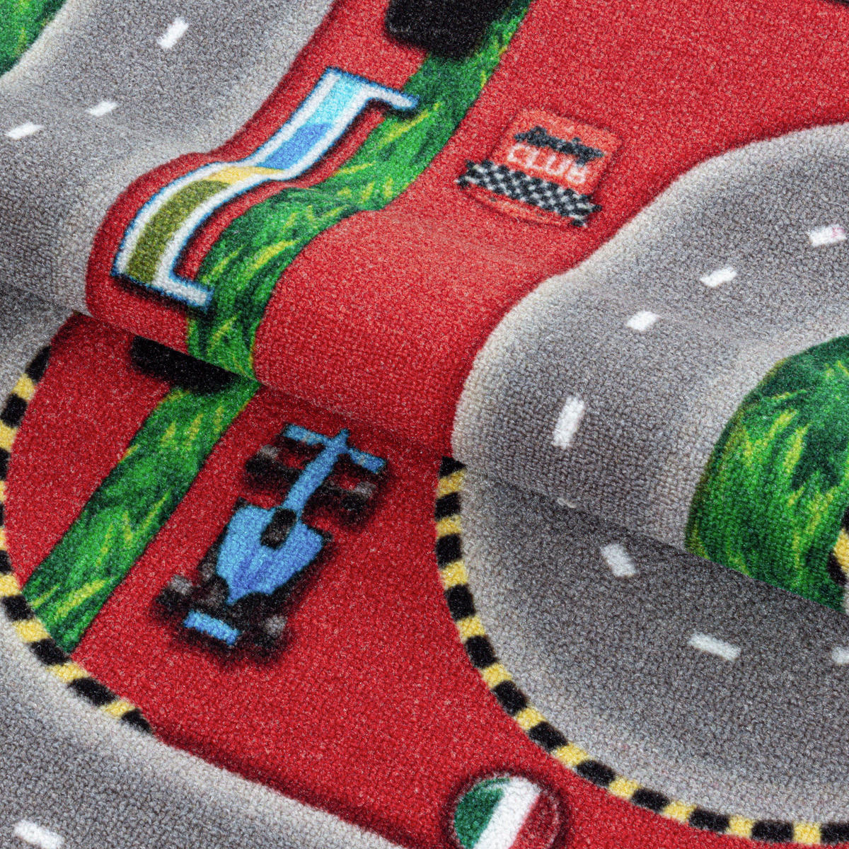 TEPPICH Kinder Flachgewebe Rennbahn-Motiv Polyamid rutschfest Kinderzimmer Rot Rechteckig 120x170 - Rot, Textil (120/170cm) - KADIMA DESIGN