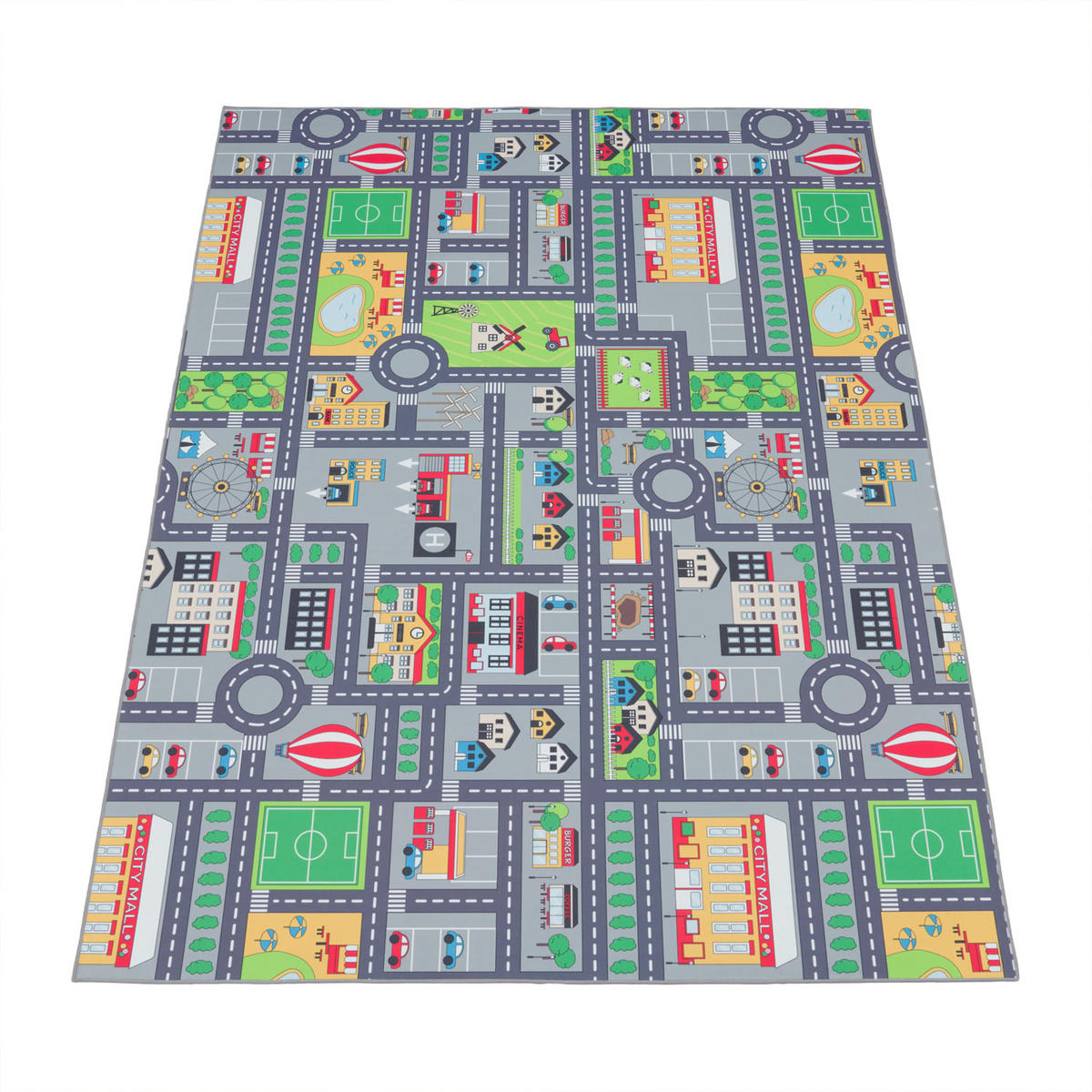 KINDERTEPPICH waschmaschinenwaschbar Stadt‑Land‑Karten‑Muster Kinderzimmer schmutzabweisend Grau Rechteckig 100x200 - Grau, Textil (100/200cm) - KADIMA DESIGN