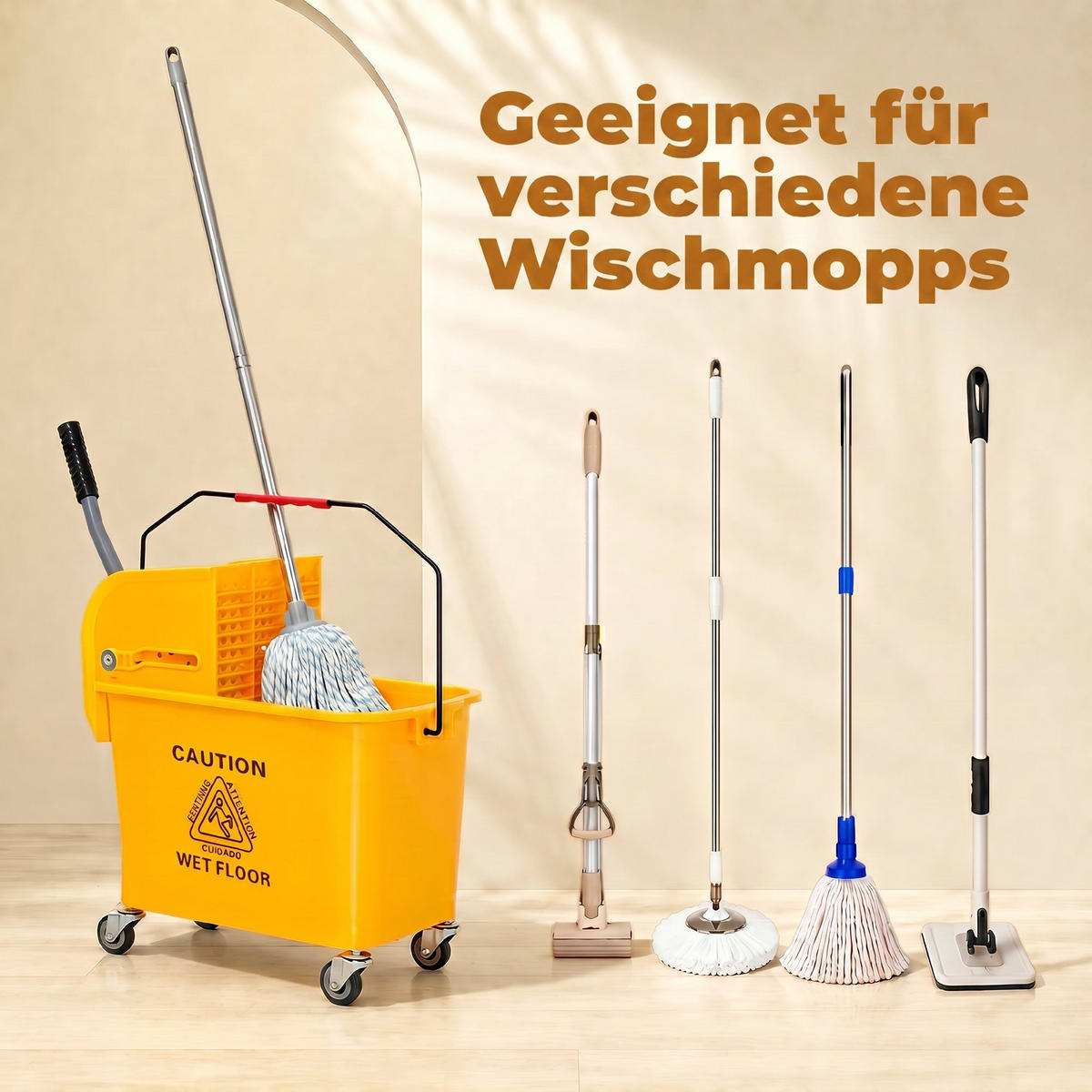 PUTZWAGEN Kunststoff Gelb - Gelb, Kunststoff (27/70.5/60cm) - HOMCOM