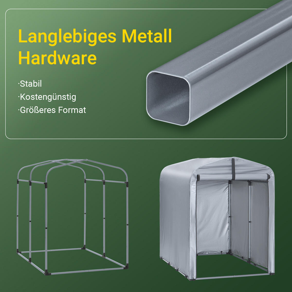 FAHRRADGARAGE für 1-2 Fahrräder, 120x163x176cm, Silber-Eisen - Hellgrau, Metall (120/163/176cm) - SoBuy