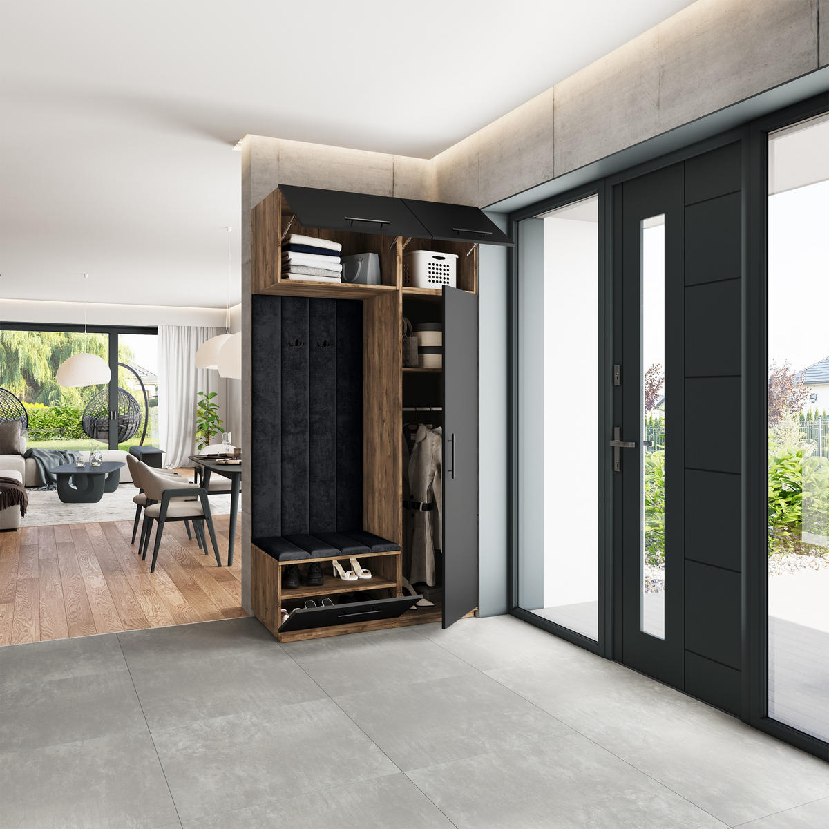 GARDEROBENSCHRANK REMA 120/240/60 cm Modern Eichefarben - Eichefarben/Schwarz, Holzwerkstoff (120/240/60cm) - MASSENO