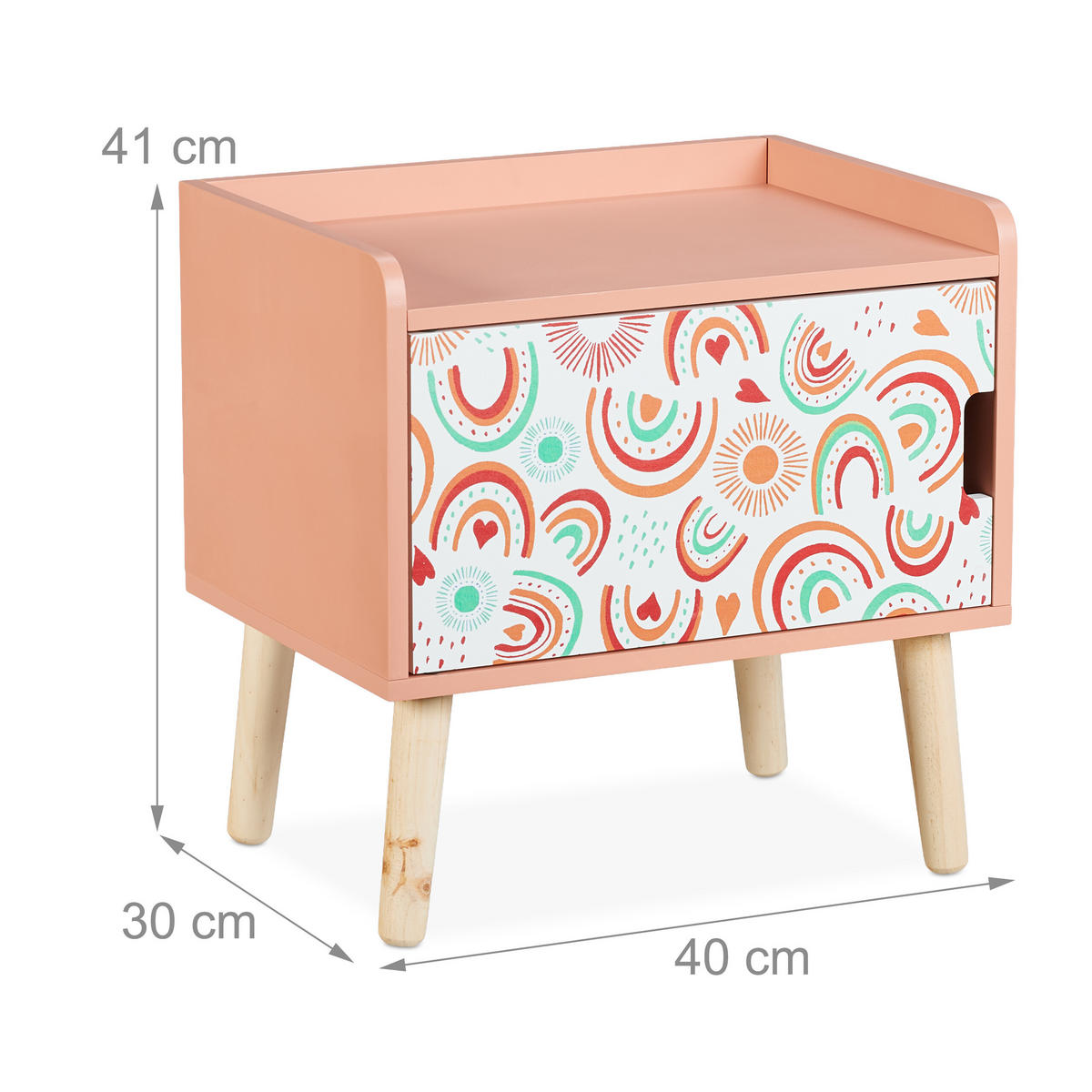 KINDER-NACHTTISCH - Rot, Holz/Holzwerkstoff (40/41/30cm) - Relaxdays