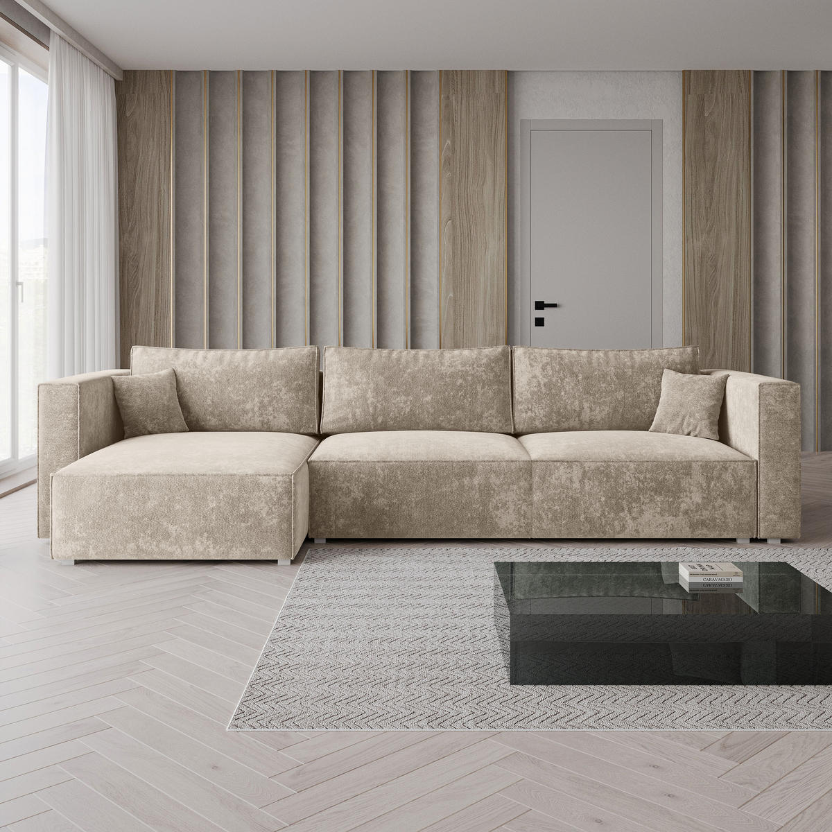 ROHOVÁ Sedačka TOLMO LUMO 55, Krémová - šedá/krémová, dřevo/textil (347/148cm) - MASSENO