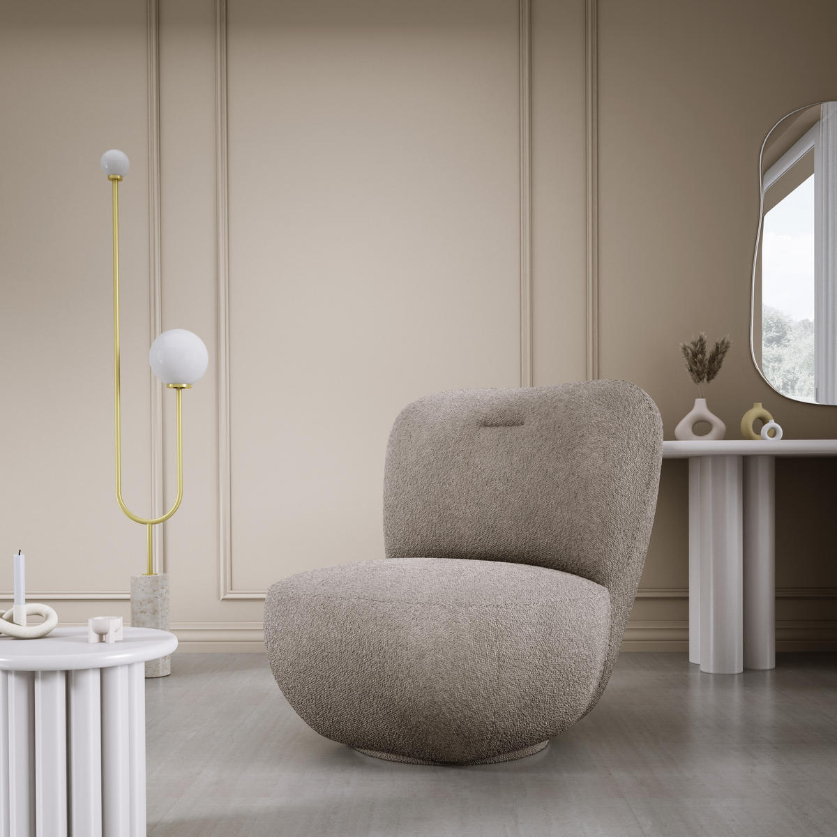 DREHSESSEL LUIS, Freistehend, Sitz drehbar 360°, 39x82x56 cm, SCHOKOLADE - Dunkelbraun, Holz/Textil (82/72/66cm) - DomoHome