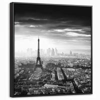 LEINWAND Bilder mit Rahmen - Paris - Skyline - Eiffelturm - Stadt - Wolken - 50x50 - Dunkelgrau, Textil (50/50cm) - MuchoWow