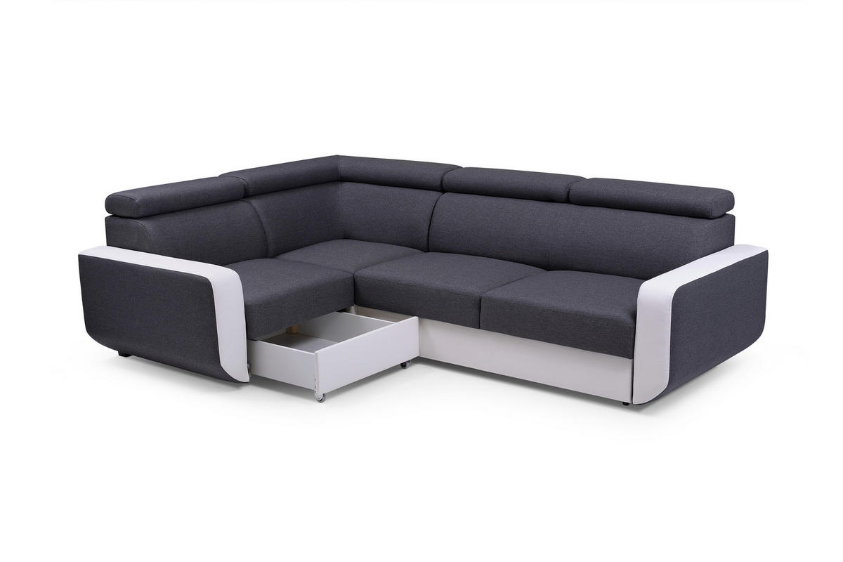 ECKSOFA MIRA Grau Geflochtener Stoff mit Schlaffunktion - Grau, Holz (263/184cm) - MASSENO