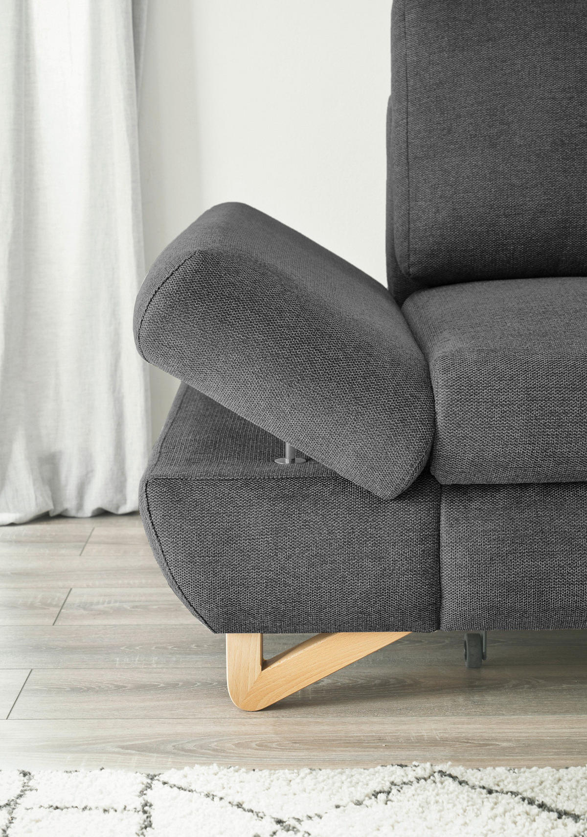ECKSOFA grau Struktur-Stoff, Sofa mit Bettfunktion und Stauraum 284 cm - Grau, Holz/Textil (284/166cm) - Furn.Design