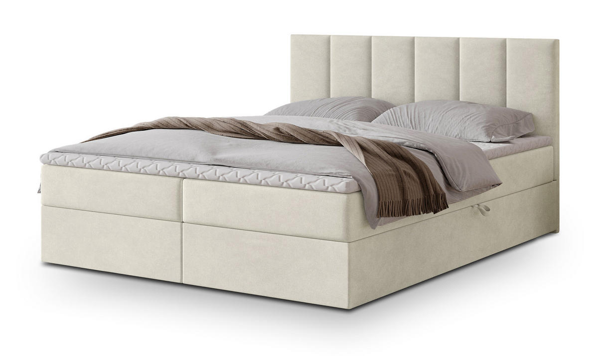 POSTEL BOXSPRING MERIL 160x200 cm, s matrací a úložným prostorem, krémová - krémová, kompozitní dřevo/textil (160/200cm) - MASSENO