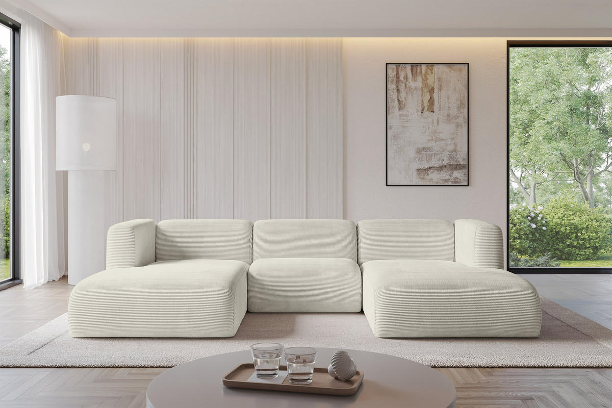 WOHNLANDSCHAFT MIRA-U1 317x179x70 Creme Cord - Ecru/Creme, Holzwerkstoff/Kunststoff (317/70/179cm) - ALTDECOR