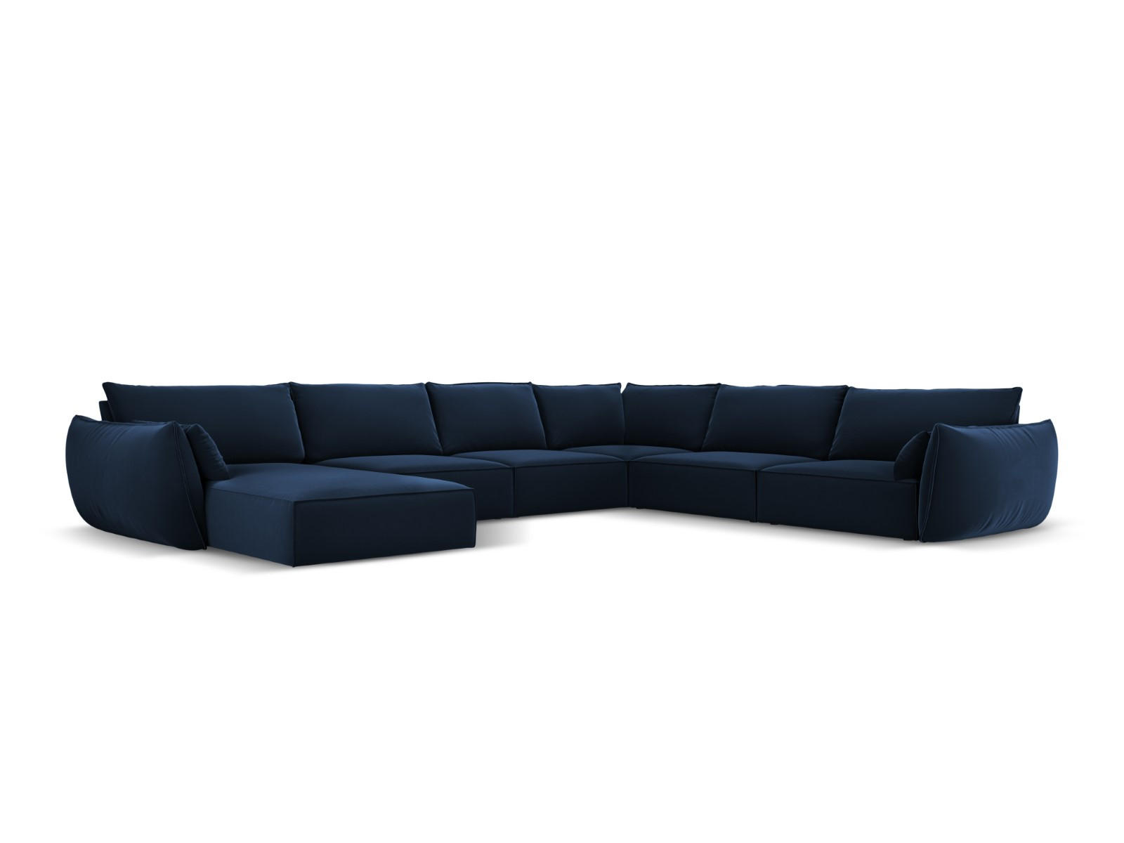PANORAMASOFA rechts Kaelle aus Samt königsblau 8 Sitzplätze - Blau, Textil (284/85/384cm) - Micadoni