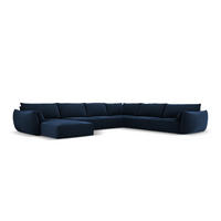 PANORAMASOFA rechts Kaelle aus Samt königsblau 8 Sitzplätze - Blau, Textil (284/85/384cm) - Micadoni