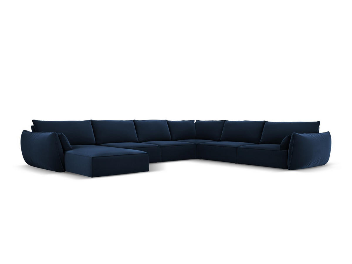 PANORAMASOFA rechts Kaelle aus Samt königsblau 8 Sitzplätze - Blau, Textil (284/85/384cm) - Micadoni