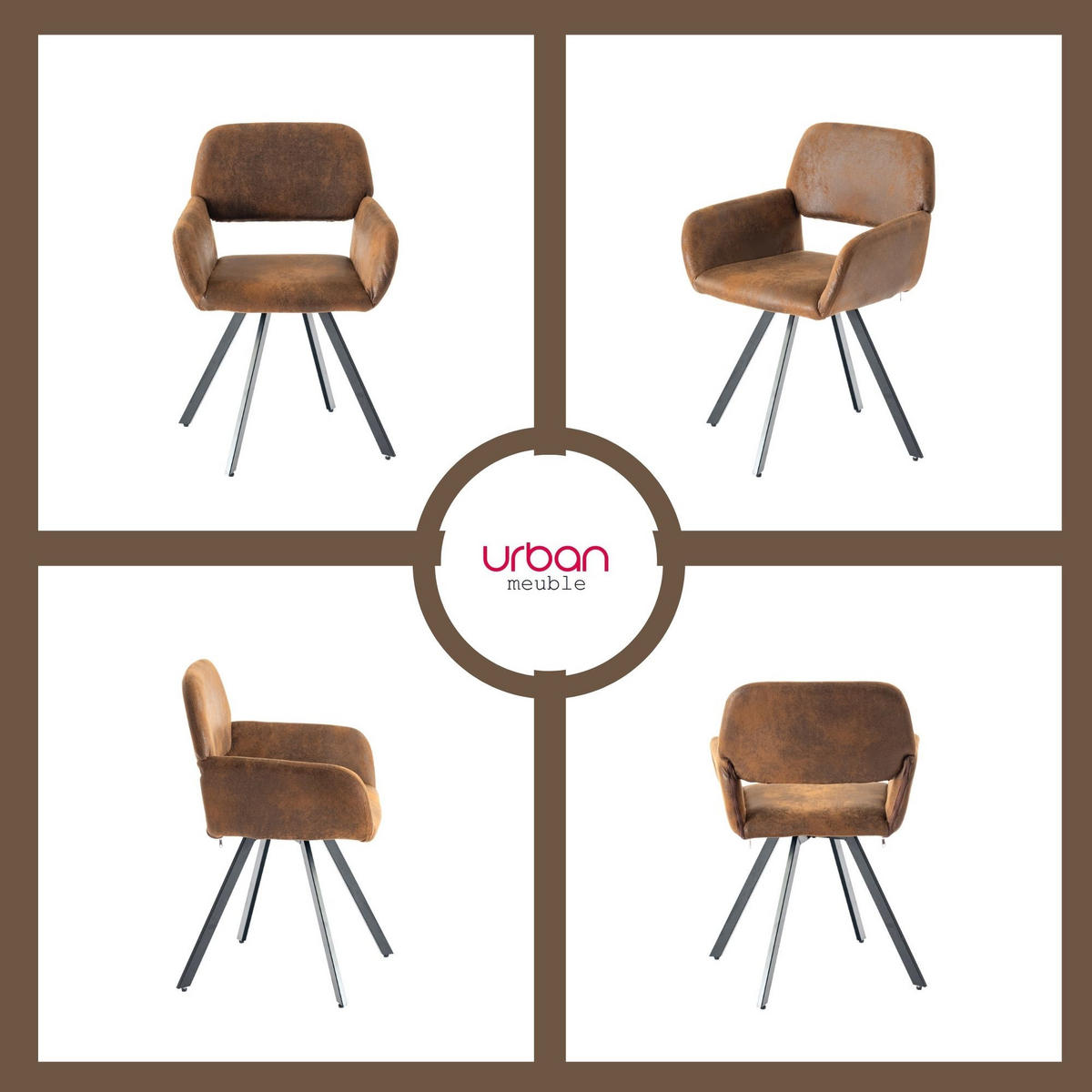 ESSZIMMER SET – 1 Tisch + 4 Stühle – Holzoptik & Wildleder - Braun, Holzwerkstoff/Metall (120/75/80cm) - Urban Meuble